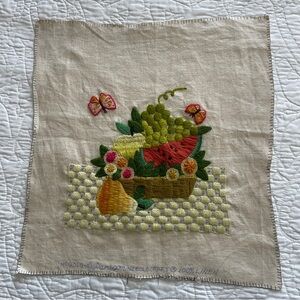 Vintage Cottagecore Crewel Embroidery Ready for Framing on 100% Linen